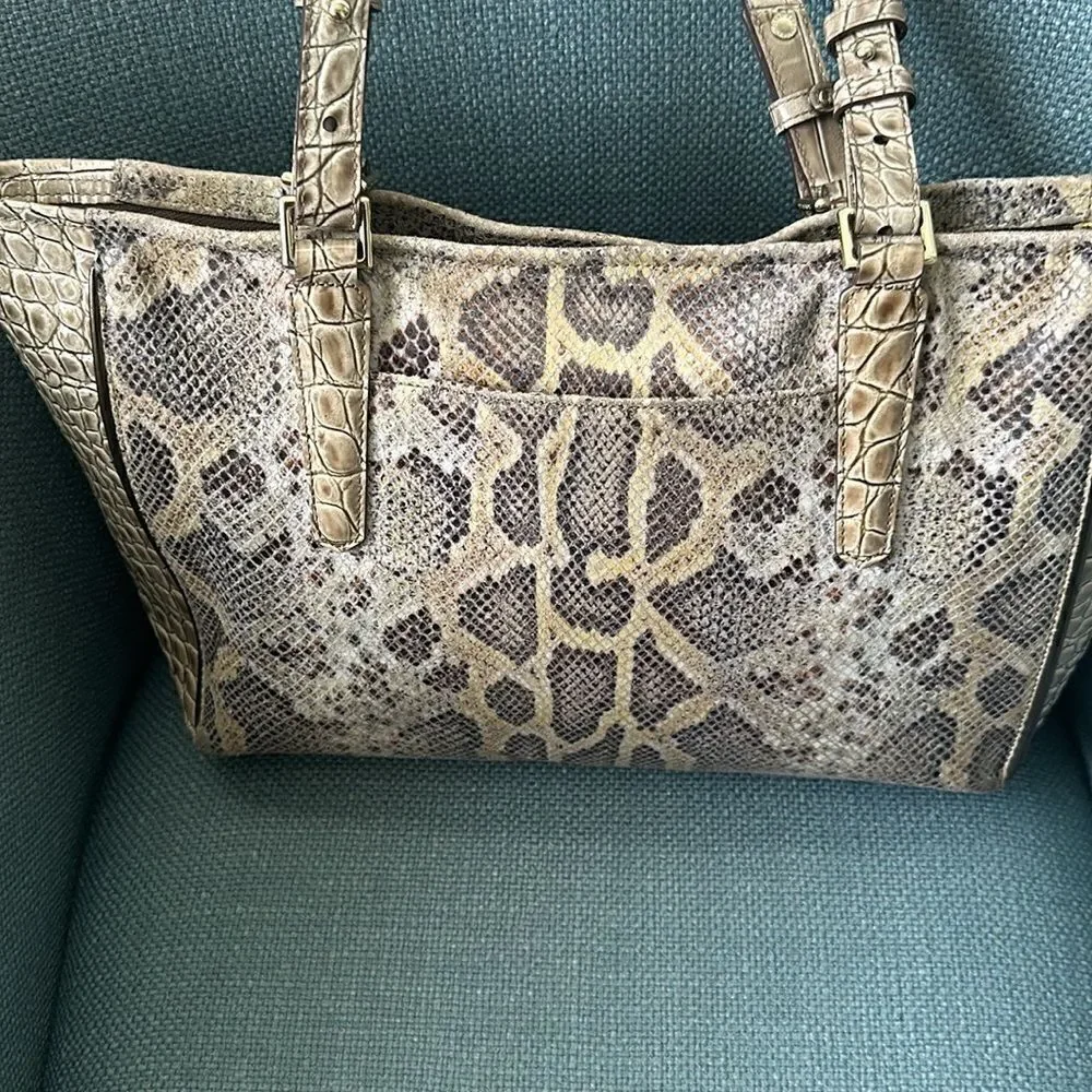 Brahmin Medium Asher Satchel Natural Leighton Handbag Purse Snakeskin Taupe